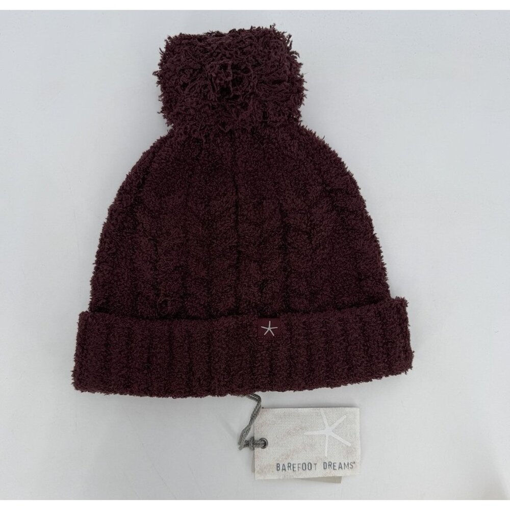 Barefoot Dreams Cozy Chic Pom Pom Beanie in Deep Garnet NWT $55 Soft Plush Cozy